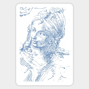 Head of Woman From an Anonymous Pen and Ink Drawing from 17th Century Italy Polka Hexagonal Honeycomb Fill Magnet